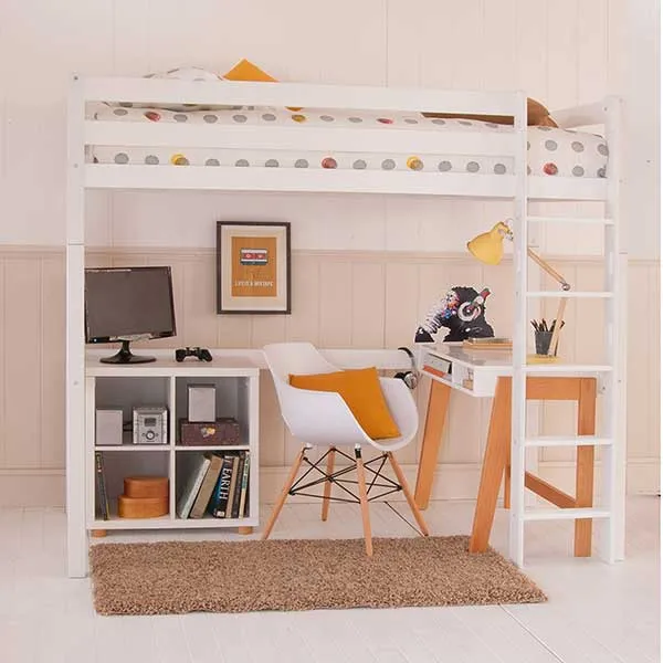 Buddy Childrens Beech Highsleeper Loft Bed With Desk and Storage Bookc