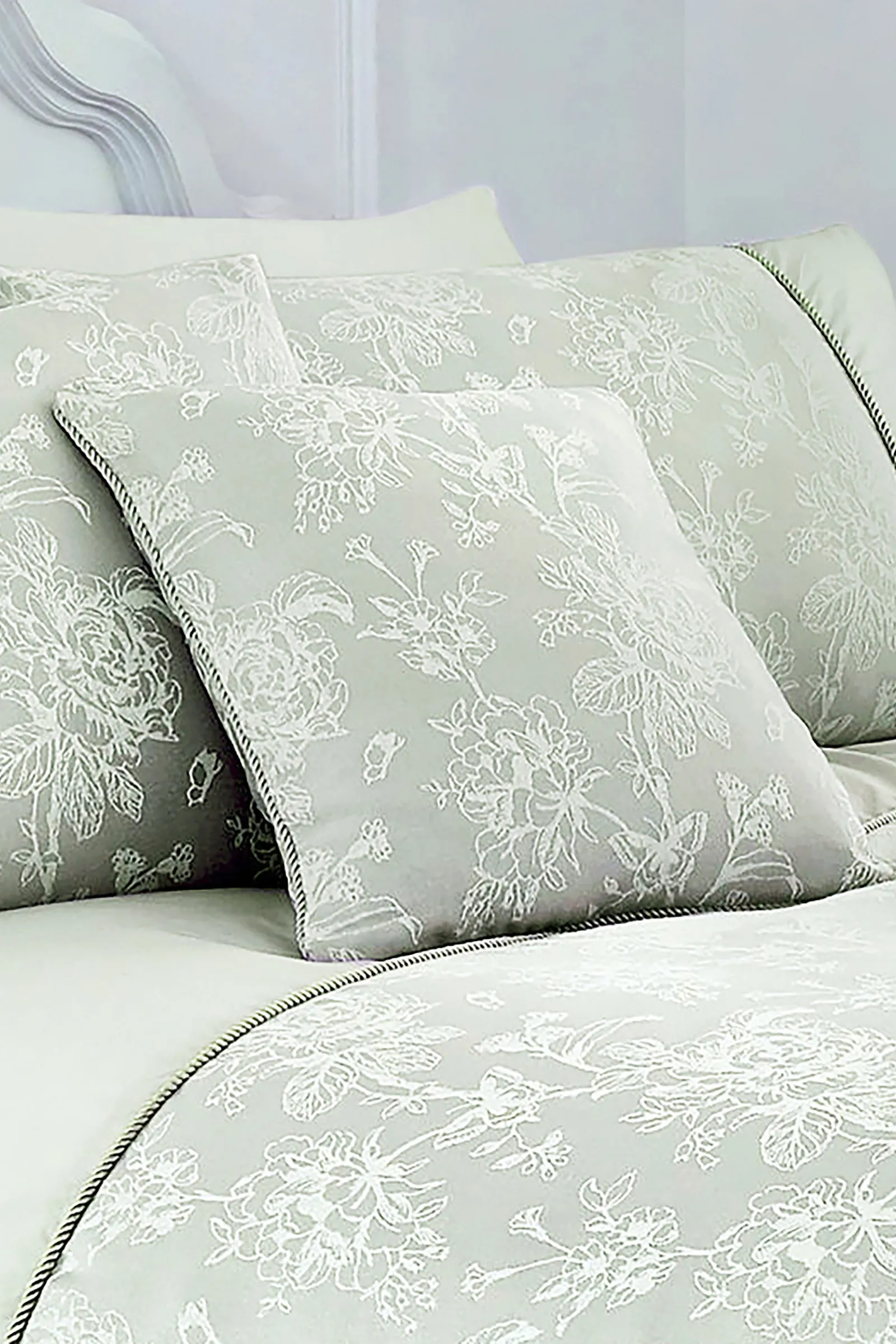 Dreams & Drapes 'Jasmine' Floral Jacquard Filled Cushion in Green 1