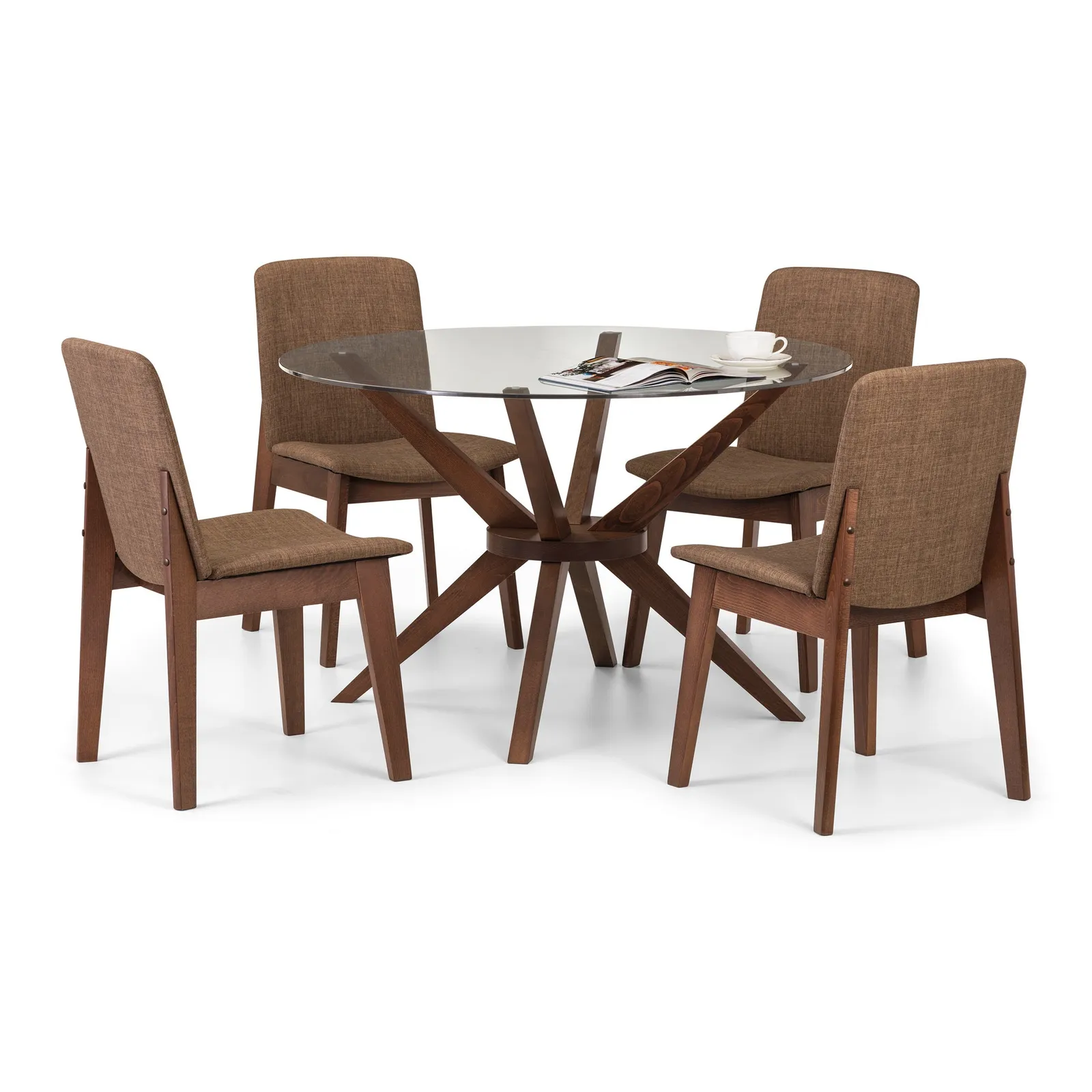 Chelsea Glass Dining Table with 4 Kensington Chairs Walnut