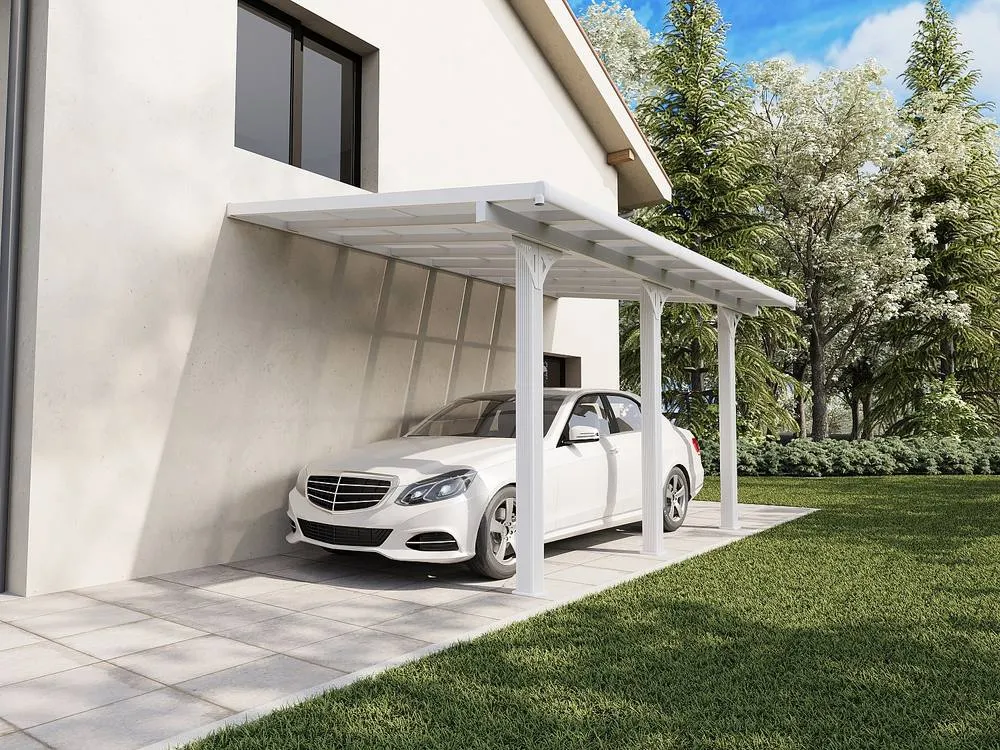 Vente-unique Wall-Mounted Aluminium Carport Pergola With Polycarbonate Roof - 15.13 in White
