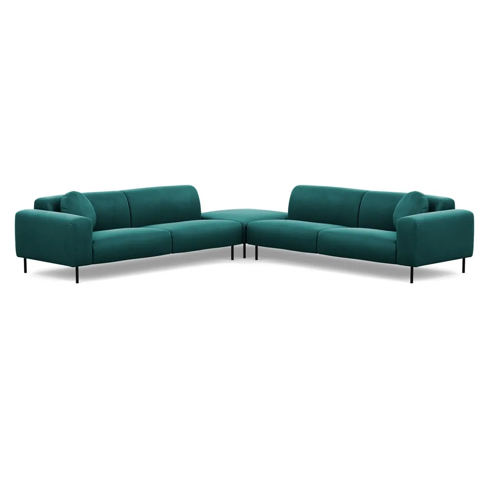 Heal's Luna Large Corner Sofa Marylebone Velvet Emerald Green Black Feet