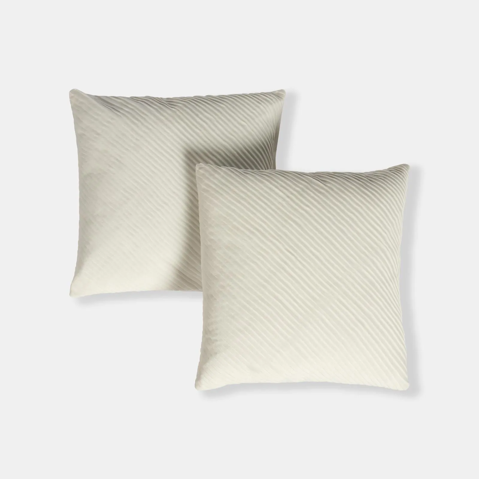 OHS 2 Pack Pleated Velvet Cushion Covers with Invisible Zipper in Cream