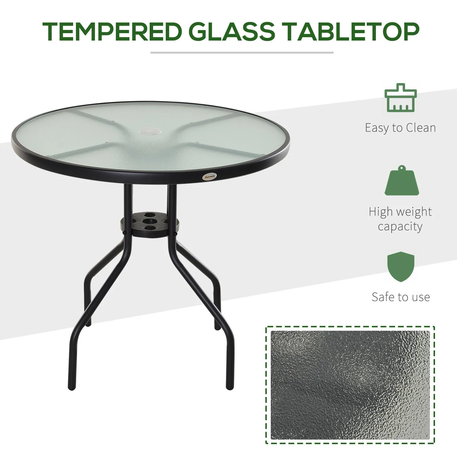 OUTSUNNY 80cm Outdoor Round Dining Table Garden Patio Tempered Glass Top w/ in Black 6