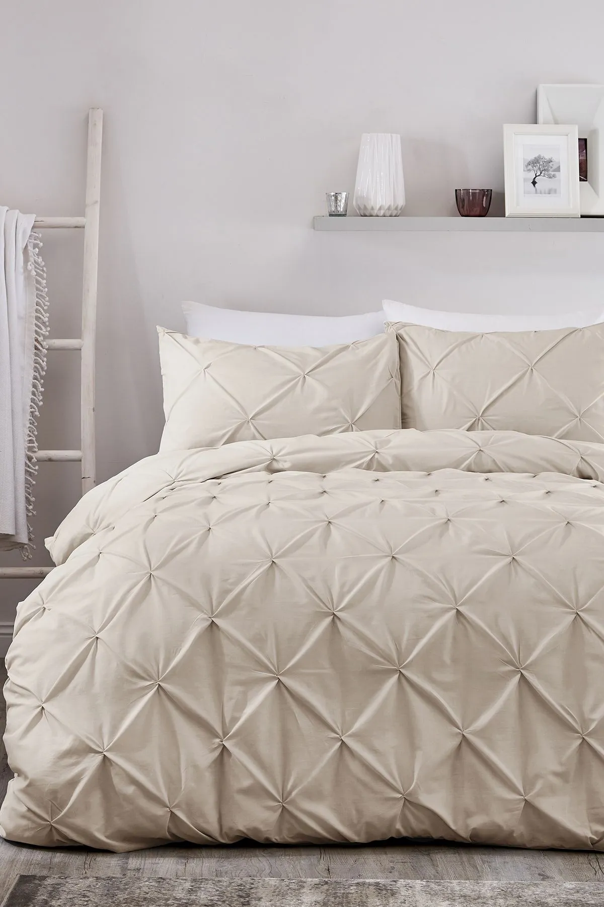 Serene 'Lara' Luxury Ruched Duvet Cover Set in Natural