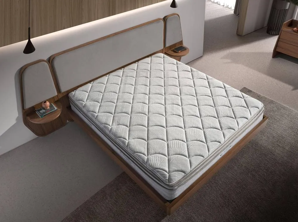 Angel Cerda Walnut Veneer Double Bed with Grey Fabric Headboard 6