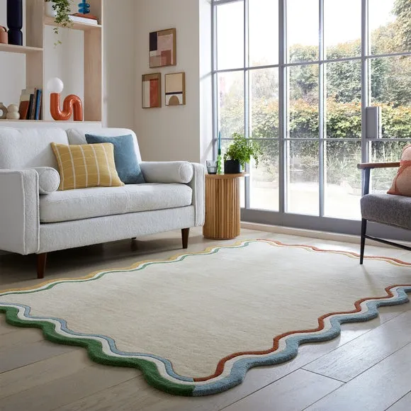 Elements Wave Natural Border Wool Rug 1