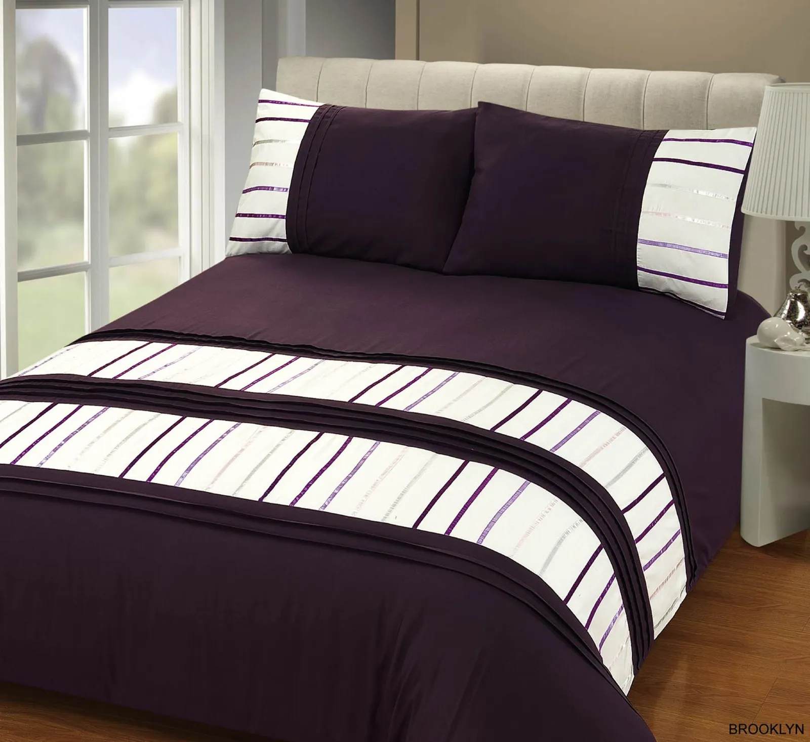 Rapport Home Brooklyn Polyester Duvet Cover Set With Pillowcase in Aubergine