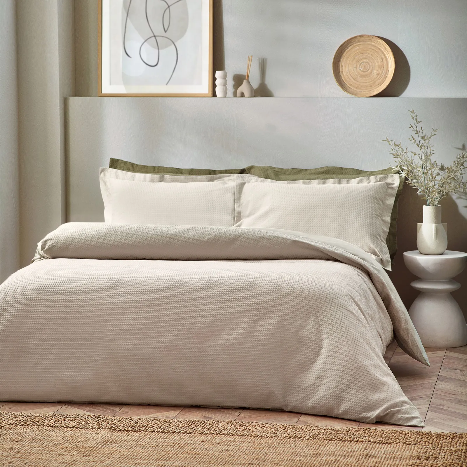 Yard Waffle Textured 100% Cotton Duvet Cover Set in Beige 2