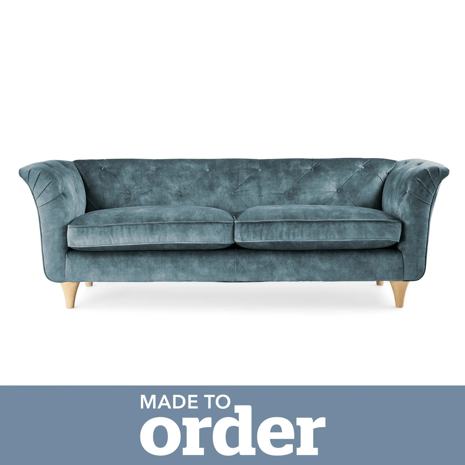 Jaipur 3 Seater Sofa Slub Velvet Slub Velvet Steel Blue