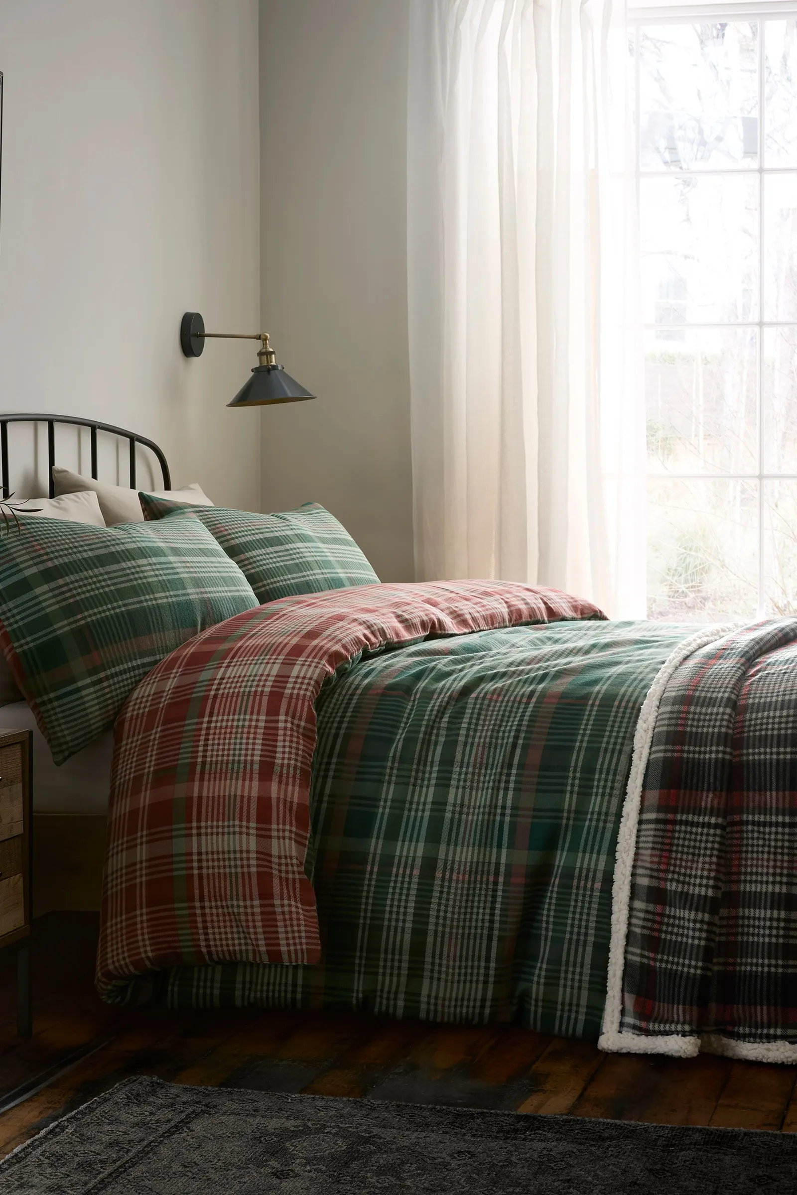 Dreams & Drapes 'Bennet Check' Brushed Cotton Duvet Cover Set in Green 4