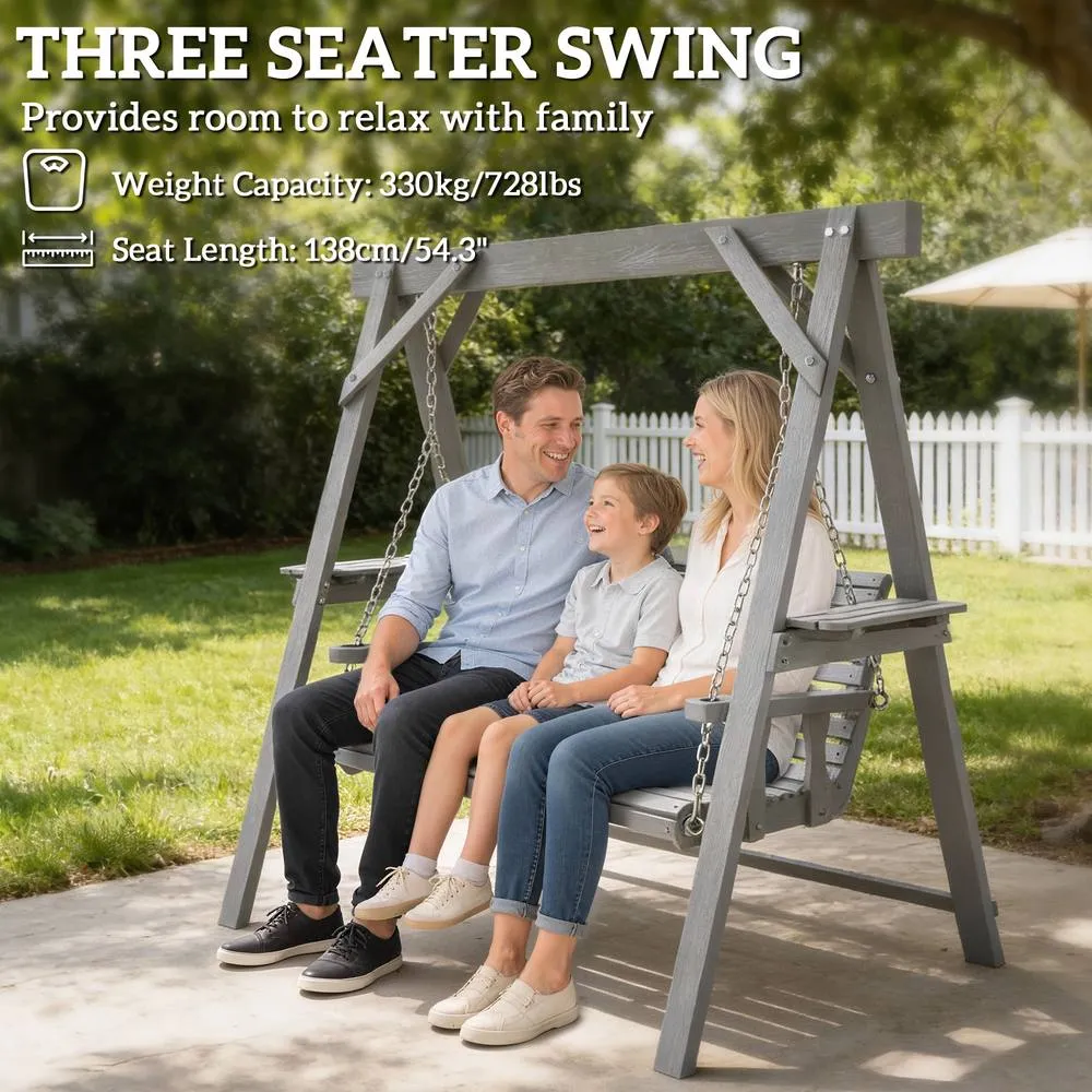 OUTSUNNY 3 Seater Wooden Garden Swing Chair with Side Tables, Dark Grey 4