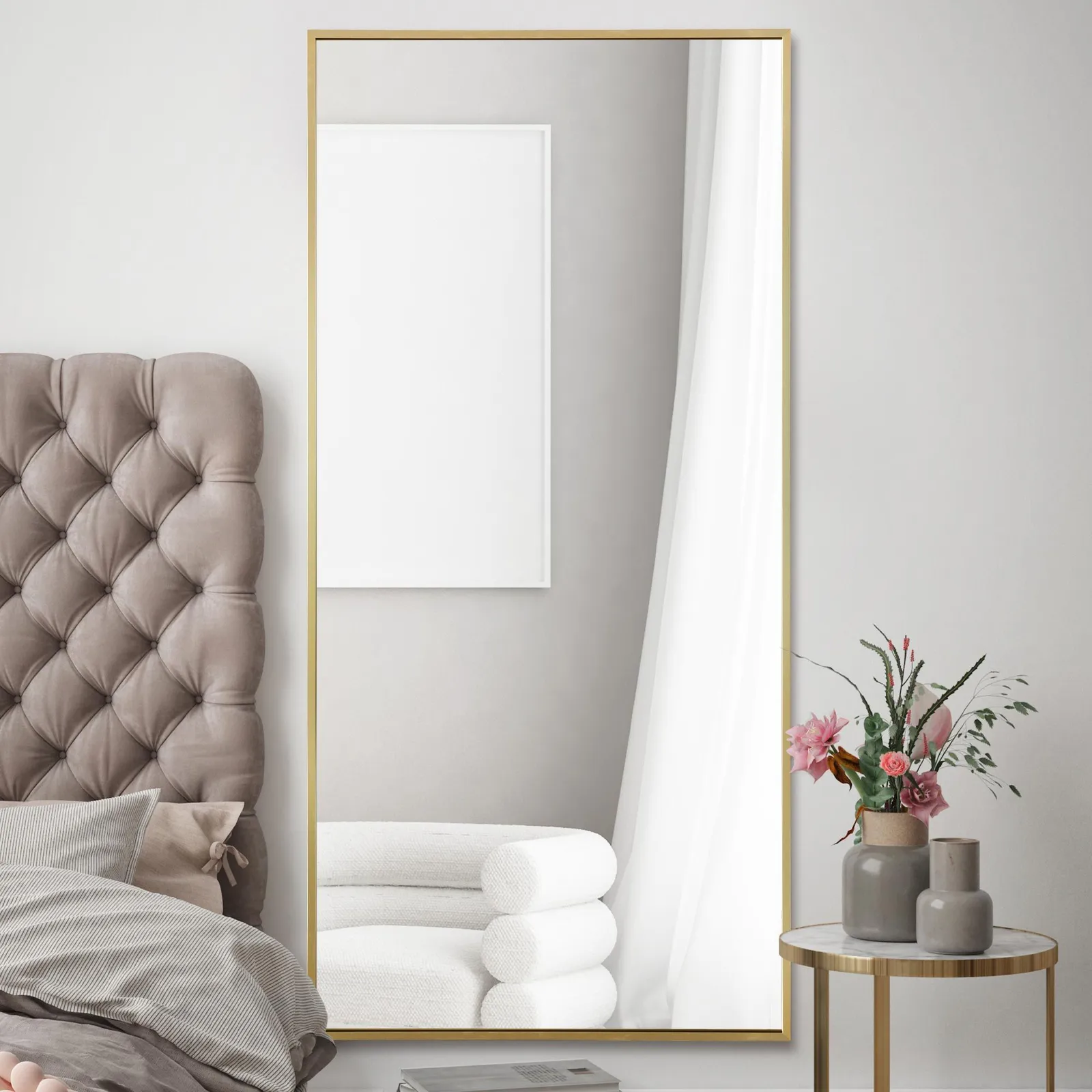 MirrorOutlet Gold Aluminium Edged Wall Leaner Mirror 68" X 33" (174 X 85CM) 2