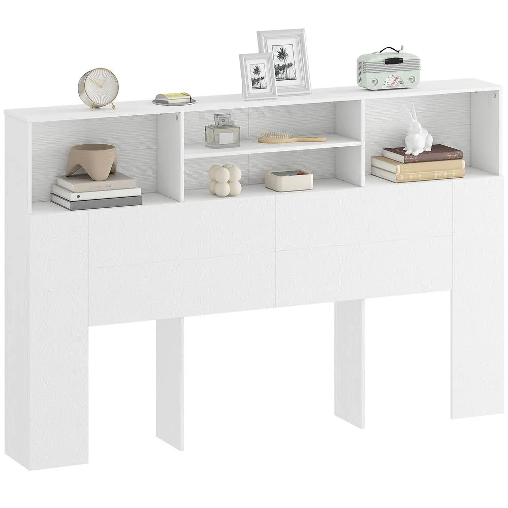 HOMCOM King Size Headboard with Storage & 4 Open Compartments, White