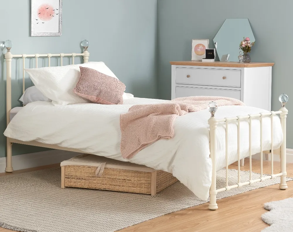 Jessica - Single - Metal Bed - Cream White - Metal - 3ft - Happy Beds