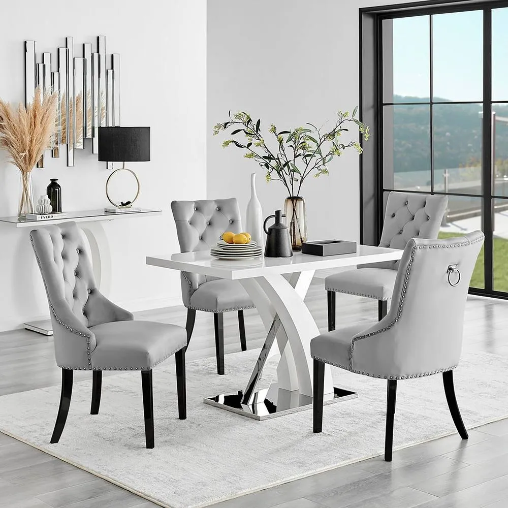 FurnitureboxUK Atlanta 4 White Dining Table & 4 Belgravia Chairs in Grey
