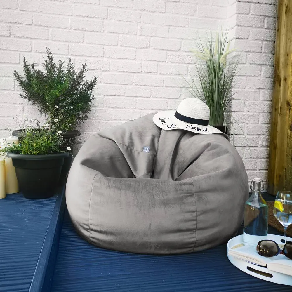 rucomfy Beanbags rucomfy Indoor Adults Classic Slouchbag Bean Bag Chair - Velvet Seat in Light Grey