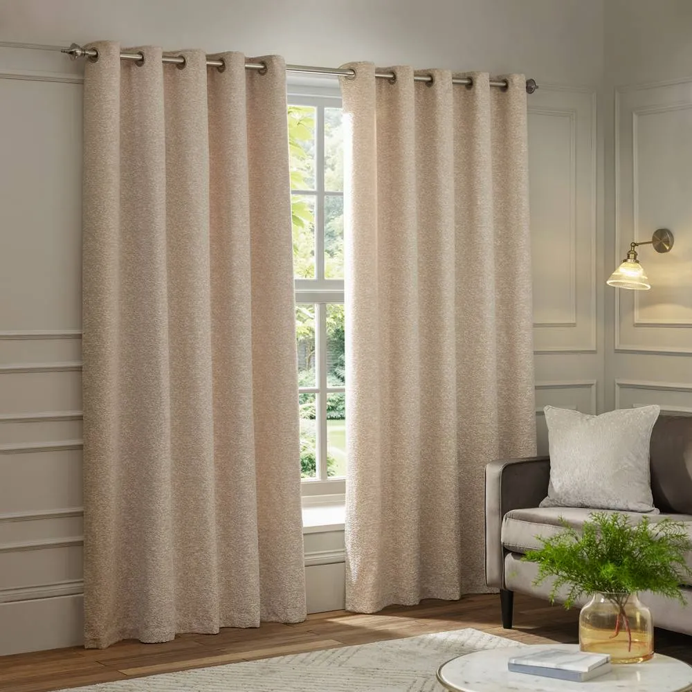 Paoletti Galaxy Velvet Chenille Eyelet Curtain Pair in Nude 2