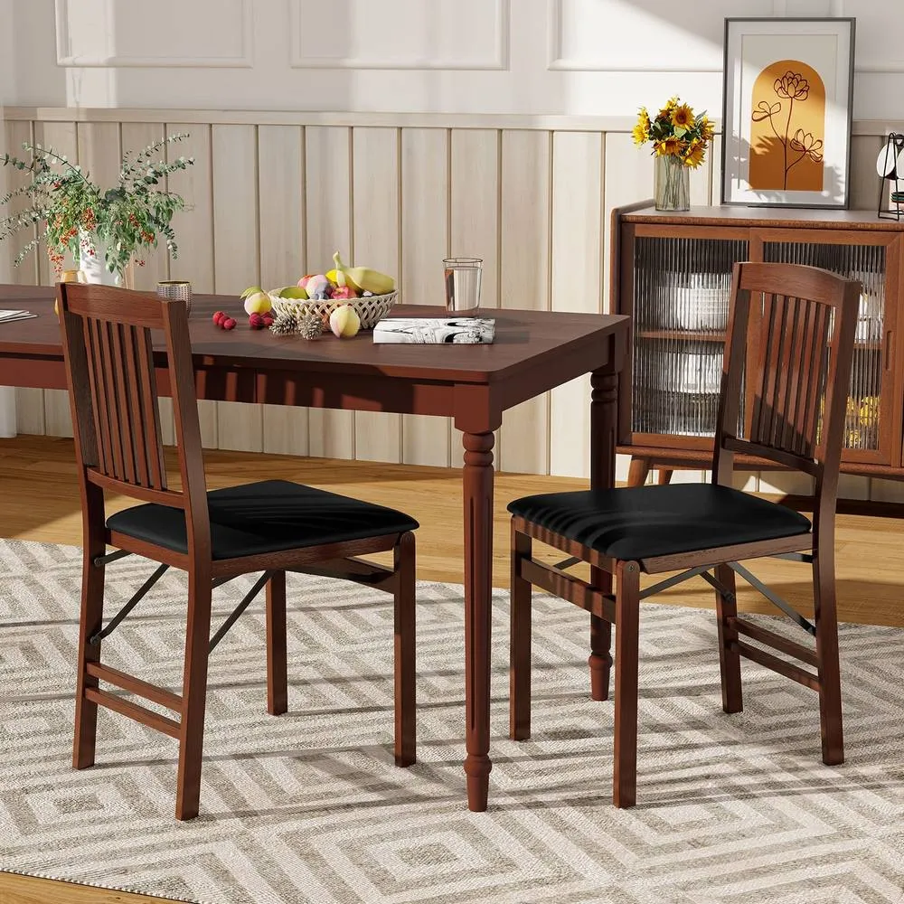 Costway Folding Dining Chairs Set of 2 Foldable Upholstered Kitchen Chairs Brown 2