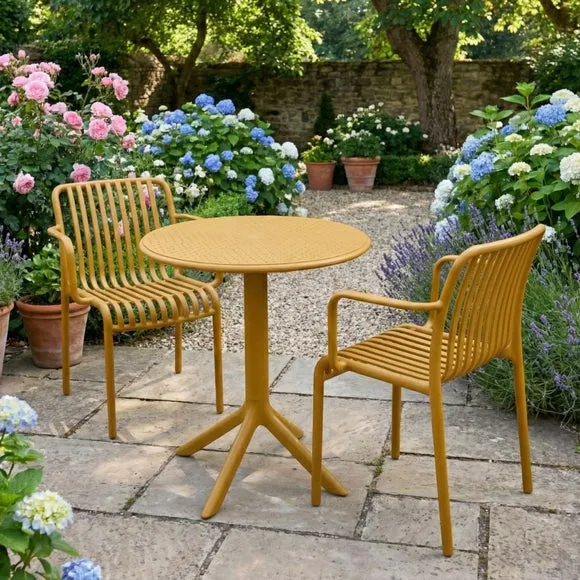 Bergen Round Bistro Table with 2 Alma Armchairs 1