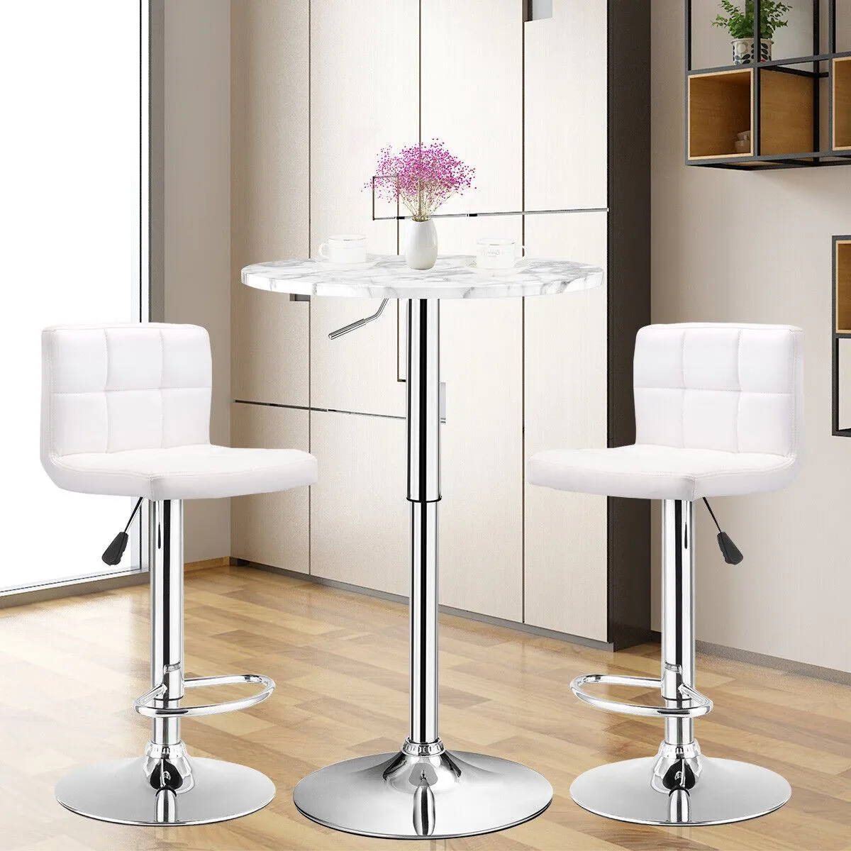 Costway 2Pcs Modern Bar Table Multifunctional Round Pub Table in White 5