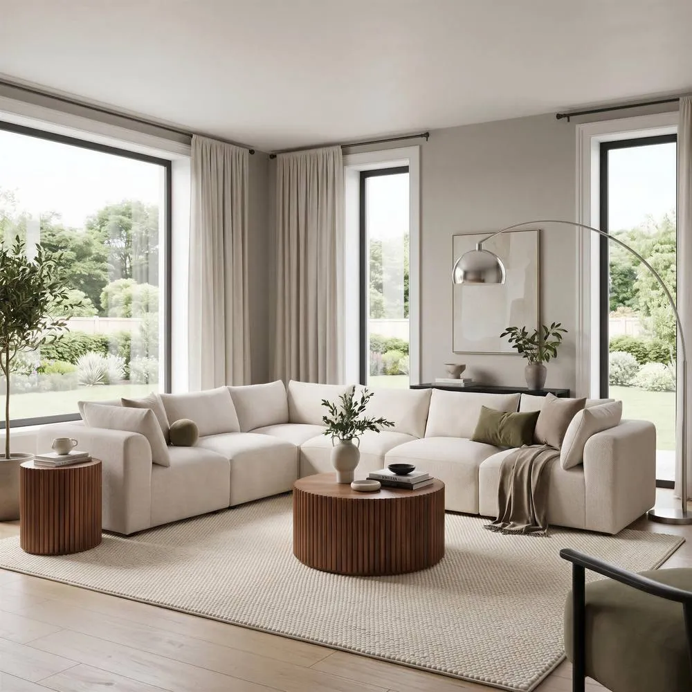 FurnitureboxUK Drift Boucle Fabric 5 Seater L-Shaped Modular Corner Sofa in Cream 6