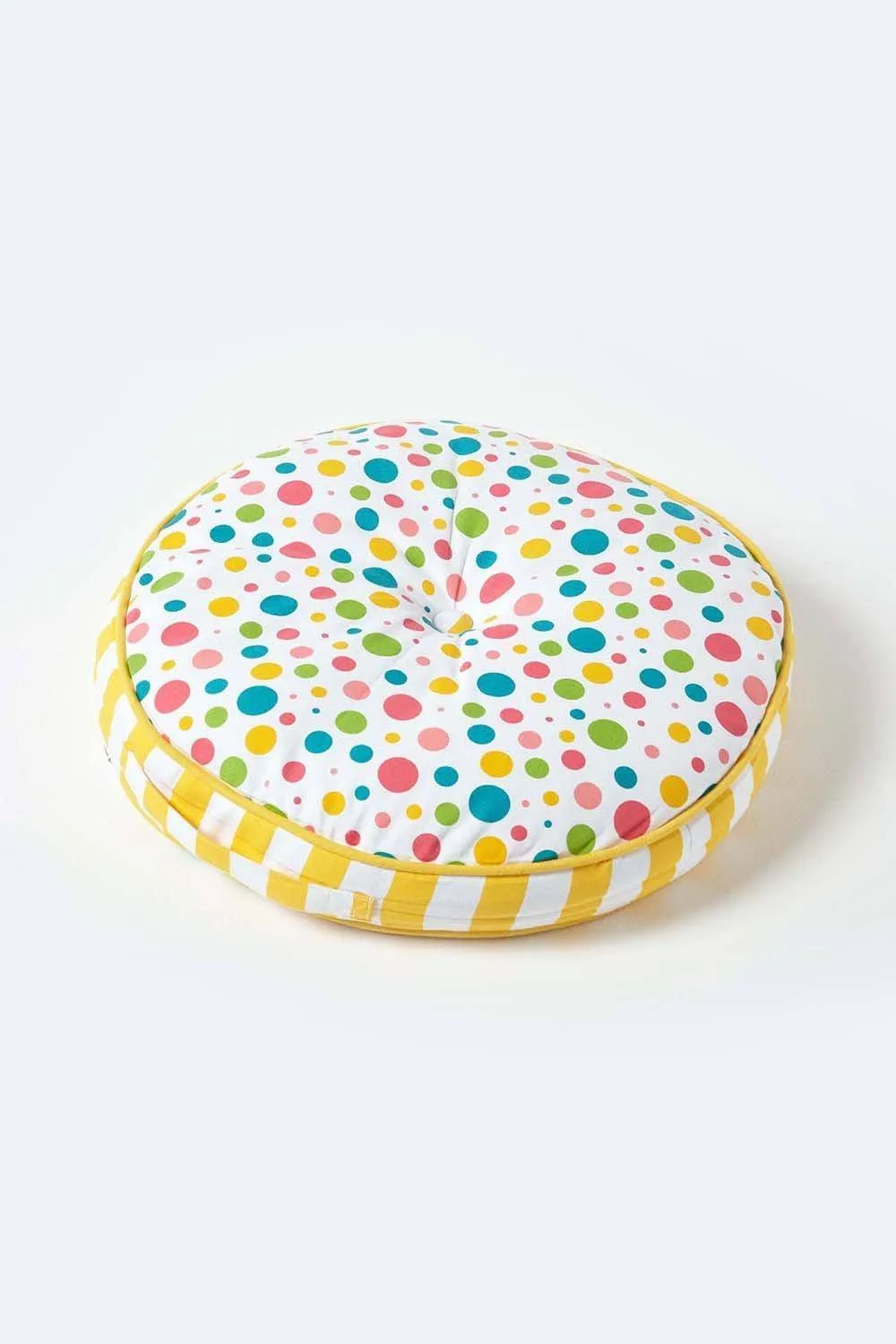 Homescapes Multi Polka Dots & Yellow Stripes Round Floor Cushion