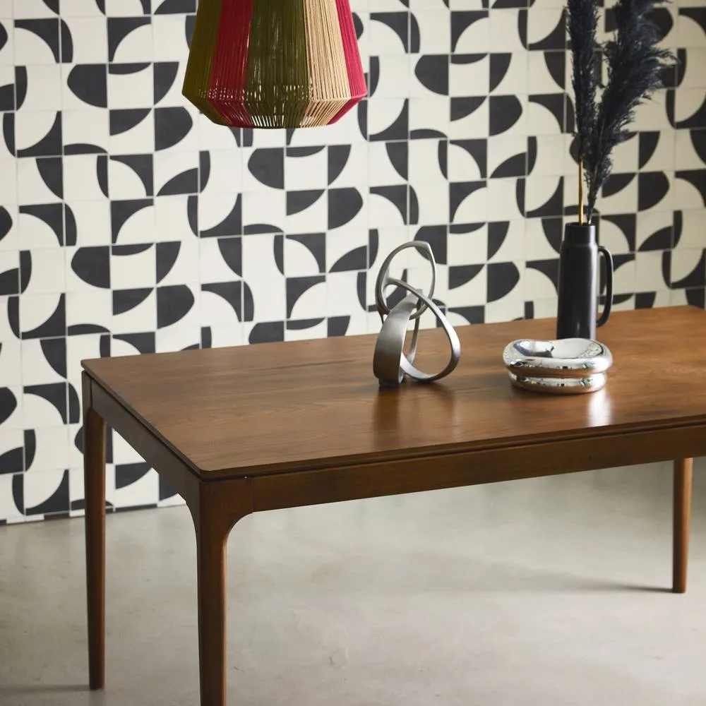 sweeek Rectangular dining table in hevea wood & ash veneer, seats 6 in Dark Brown