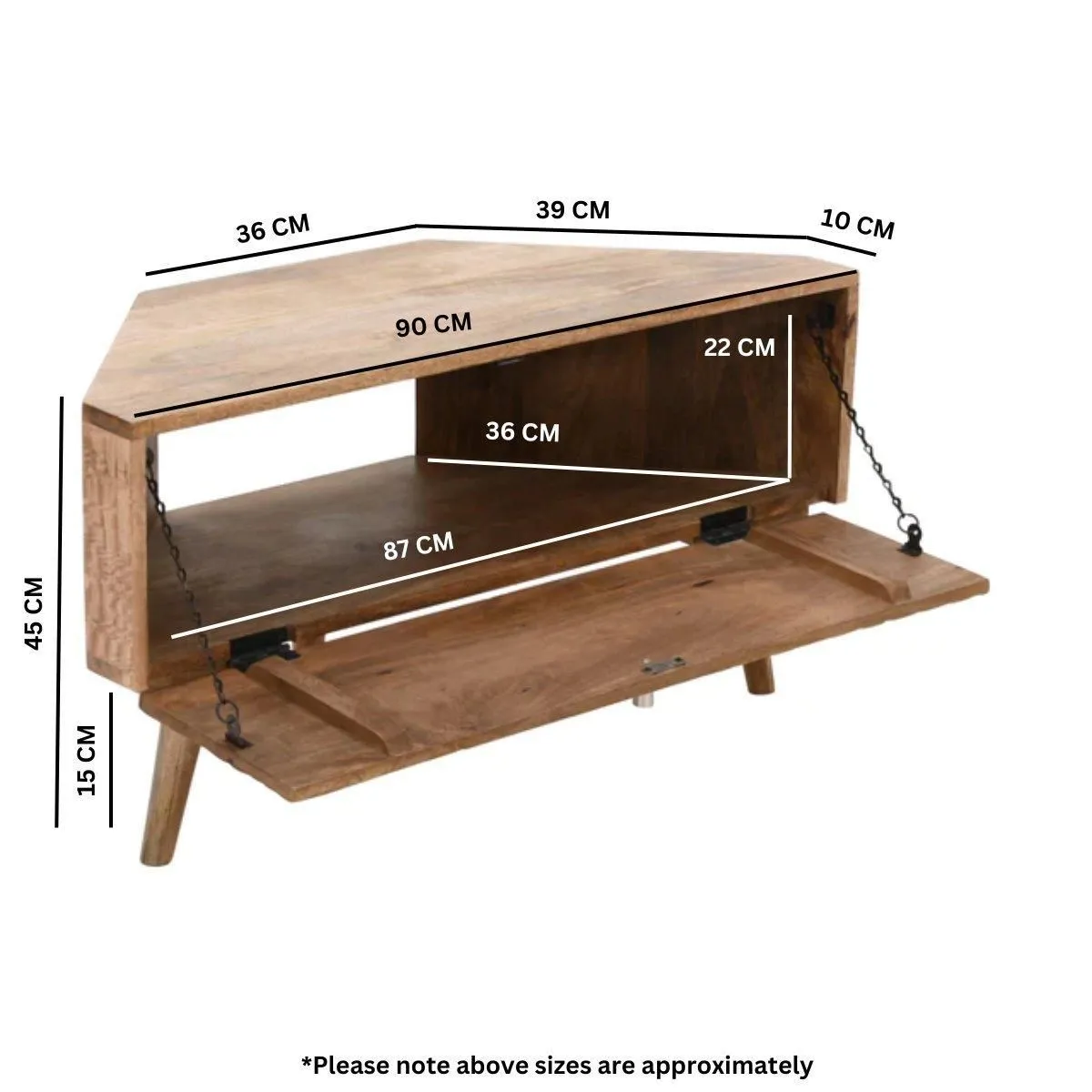 IH Design Ryley Light Mango Wood Corner TV Stand in Natural 6