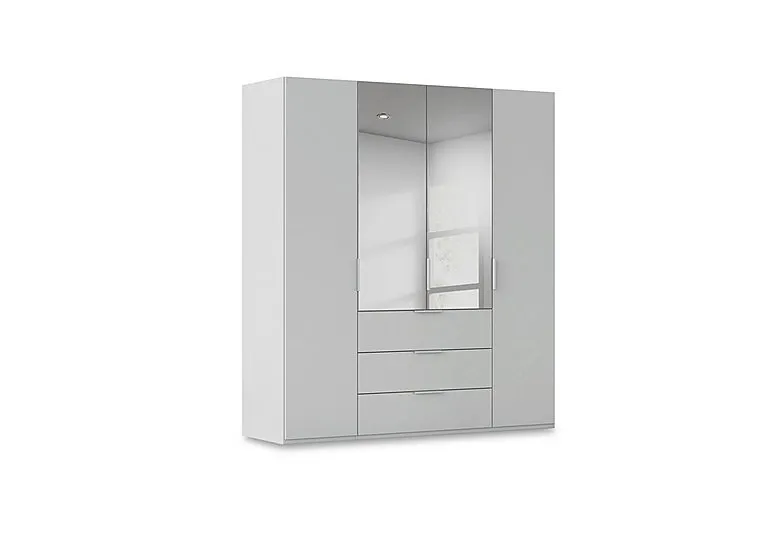 Haven 201cm 4 Door Combi Décor Wardrobe with 2 Décor Doors and 2 Mirror Doors - Silk Grey/Silk Grey Front