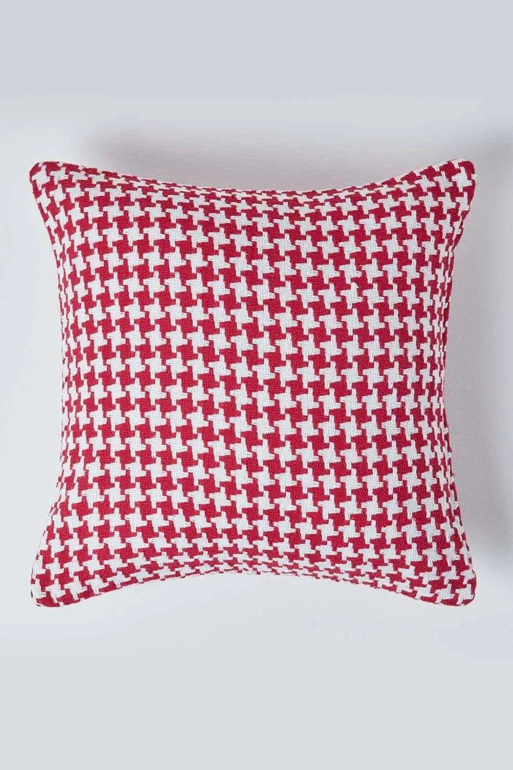 Homescapes Houndstooth 100% Cotton Cushion Cover in Red 1