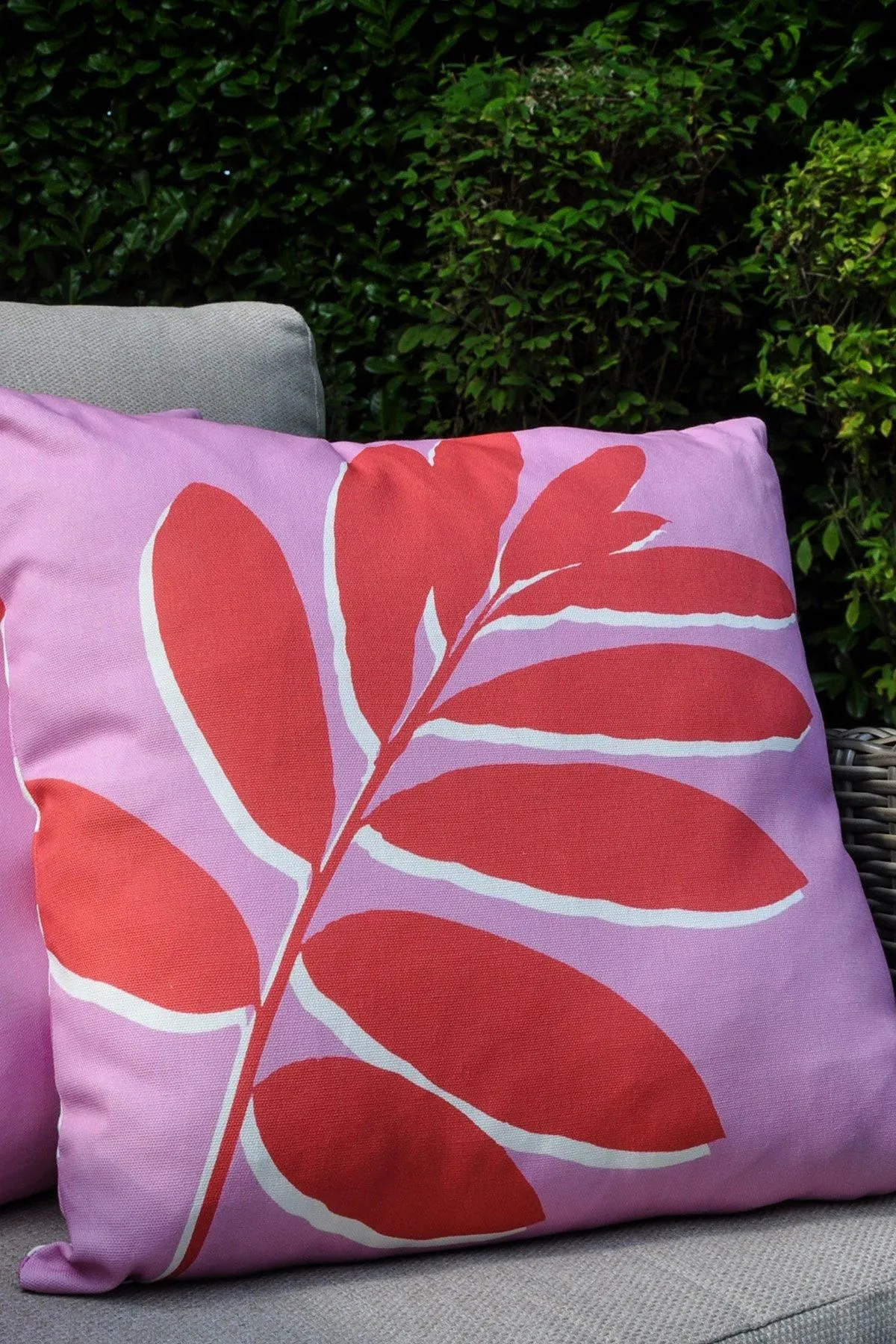 Fusion 'Leaf Print' Water & UV Resistant Filled Cushion in Pink 1