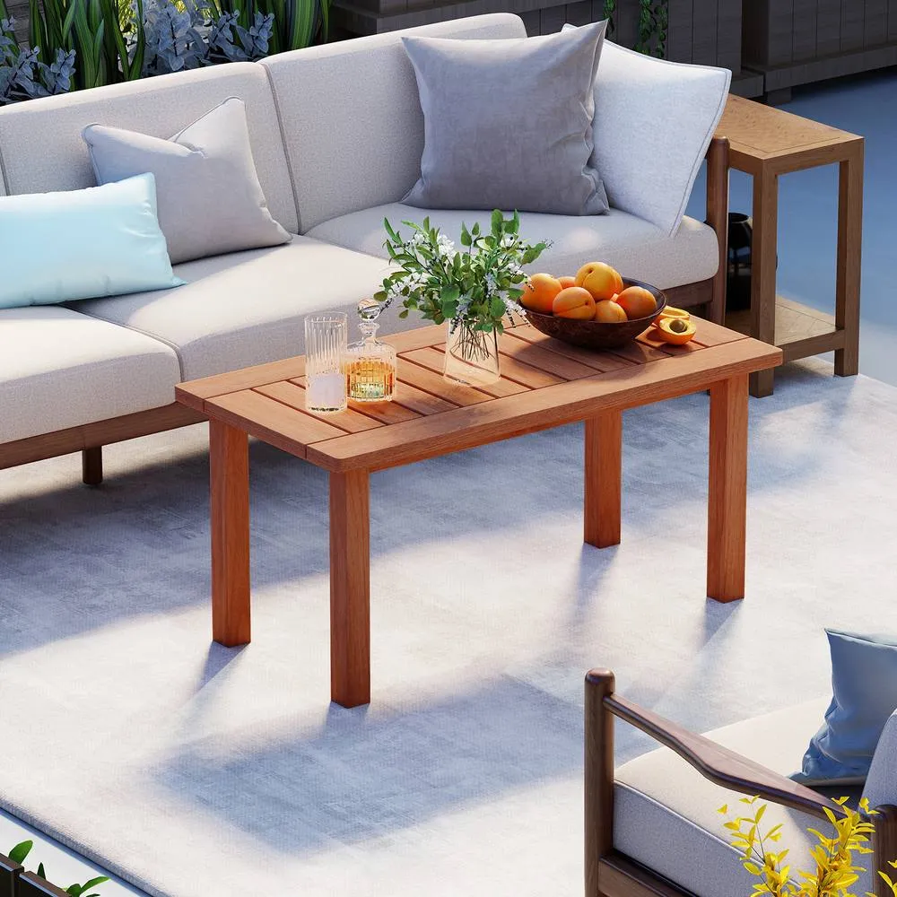 Costway Modern Patio Coffee Table Outdoor Indoor Wooden Side Table in Natural 4