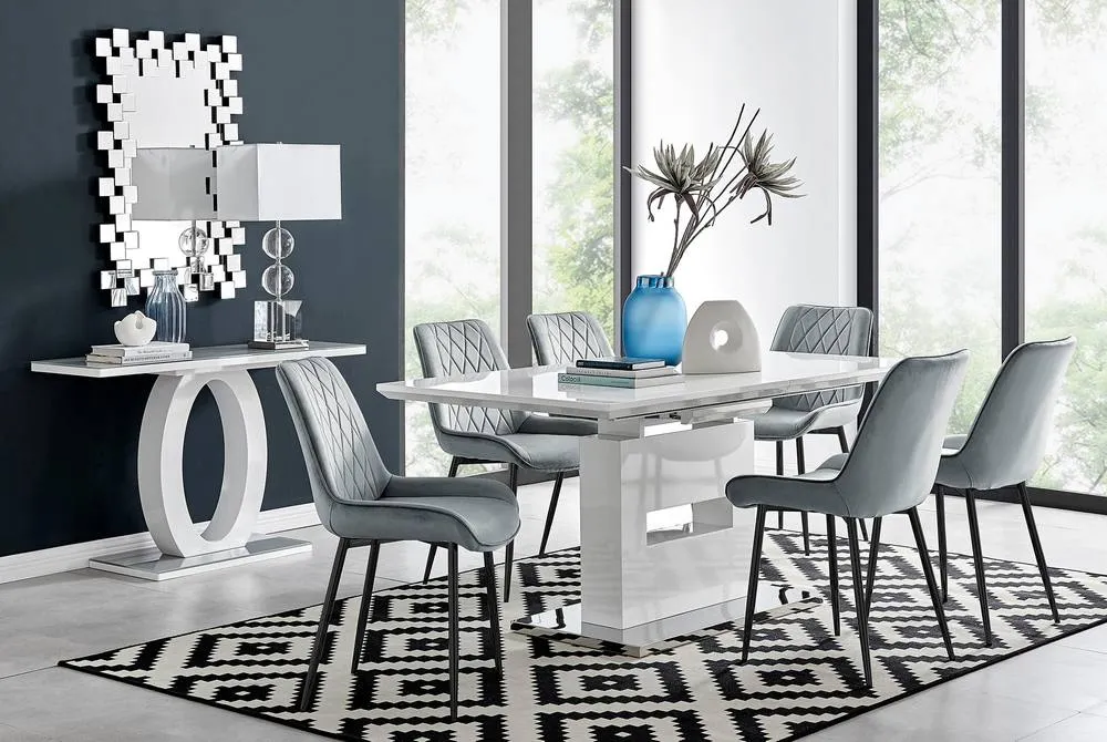 FurnitureboxUK Arezzo Large Extending Dining Table & 6 Pesaro Chairs in Grey