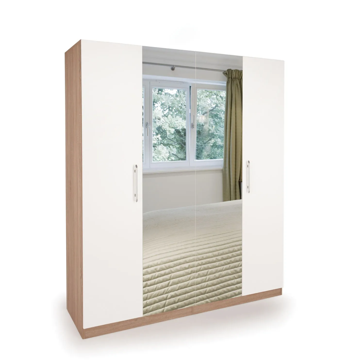 Hyde 4 Door Mirrored Wardrobe White/Natural