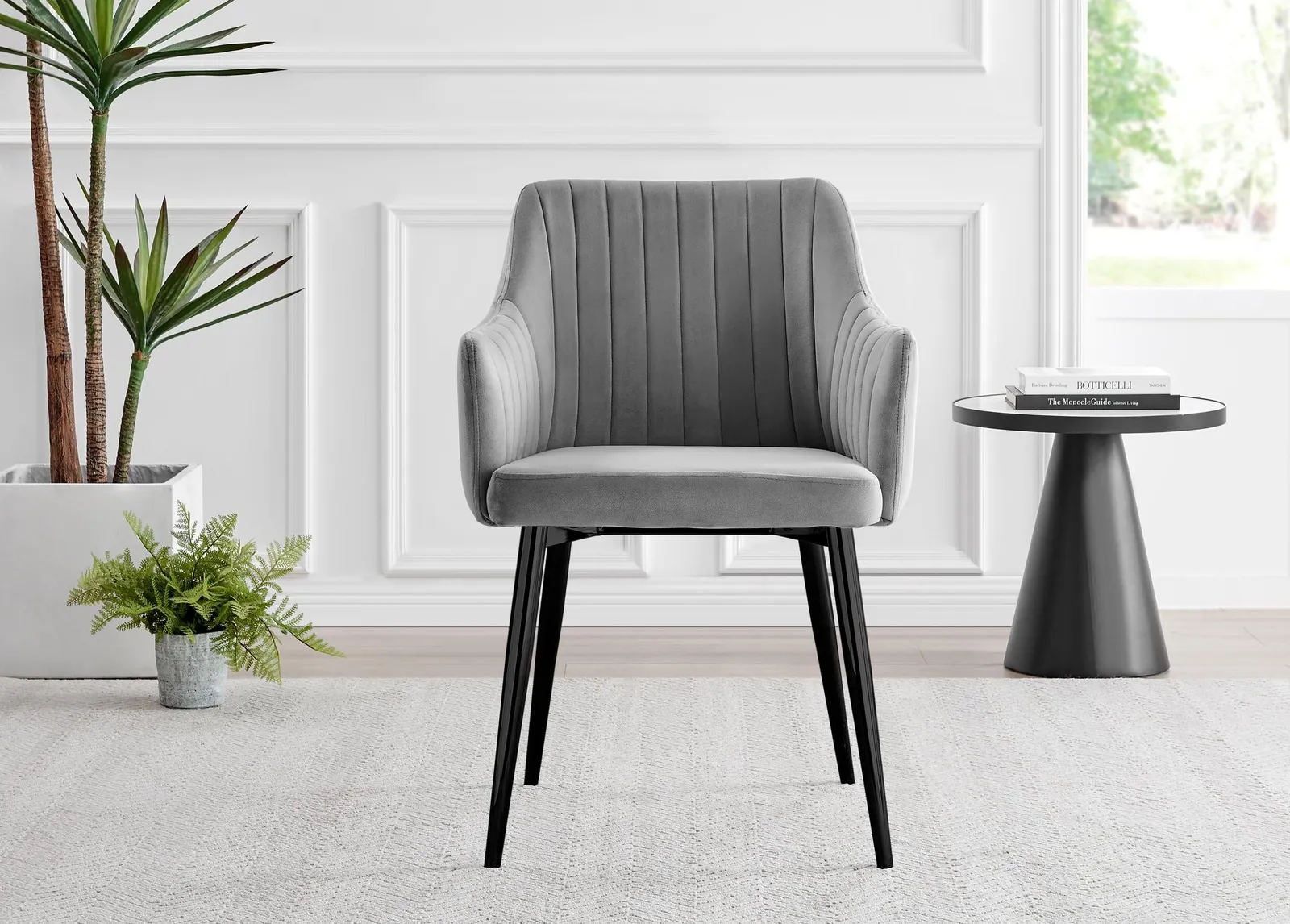 FurnitureboxUK Set of 2 Calla Deep Padded Dining Chairs Upholstered in Soft Velvet With Black Metal Legs in Grey 4