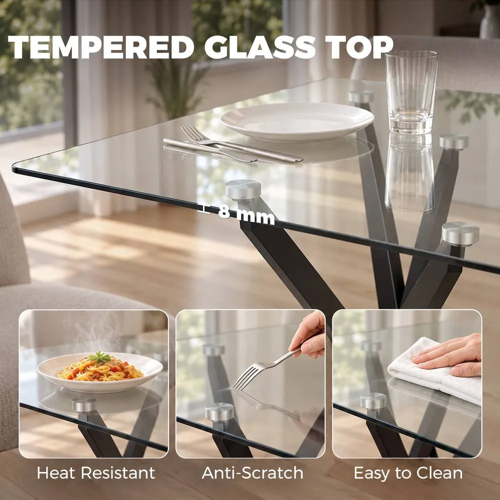HOMCOM 120cm Dining Table Kitchen Table w/ Tempered Glass Top, Clear 5