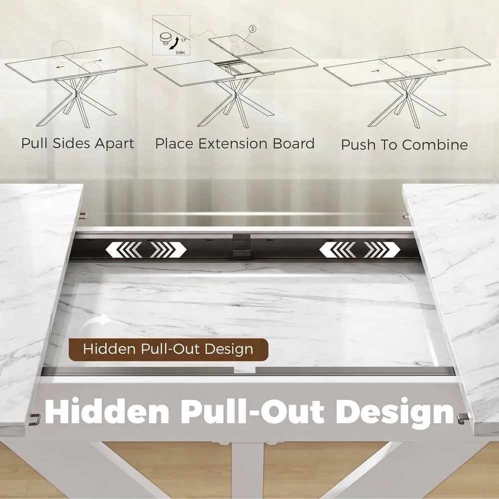 HOMCOM Extendable Dining Table for 4-8 People, Marble Effect in White 5