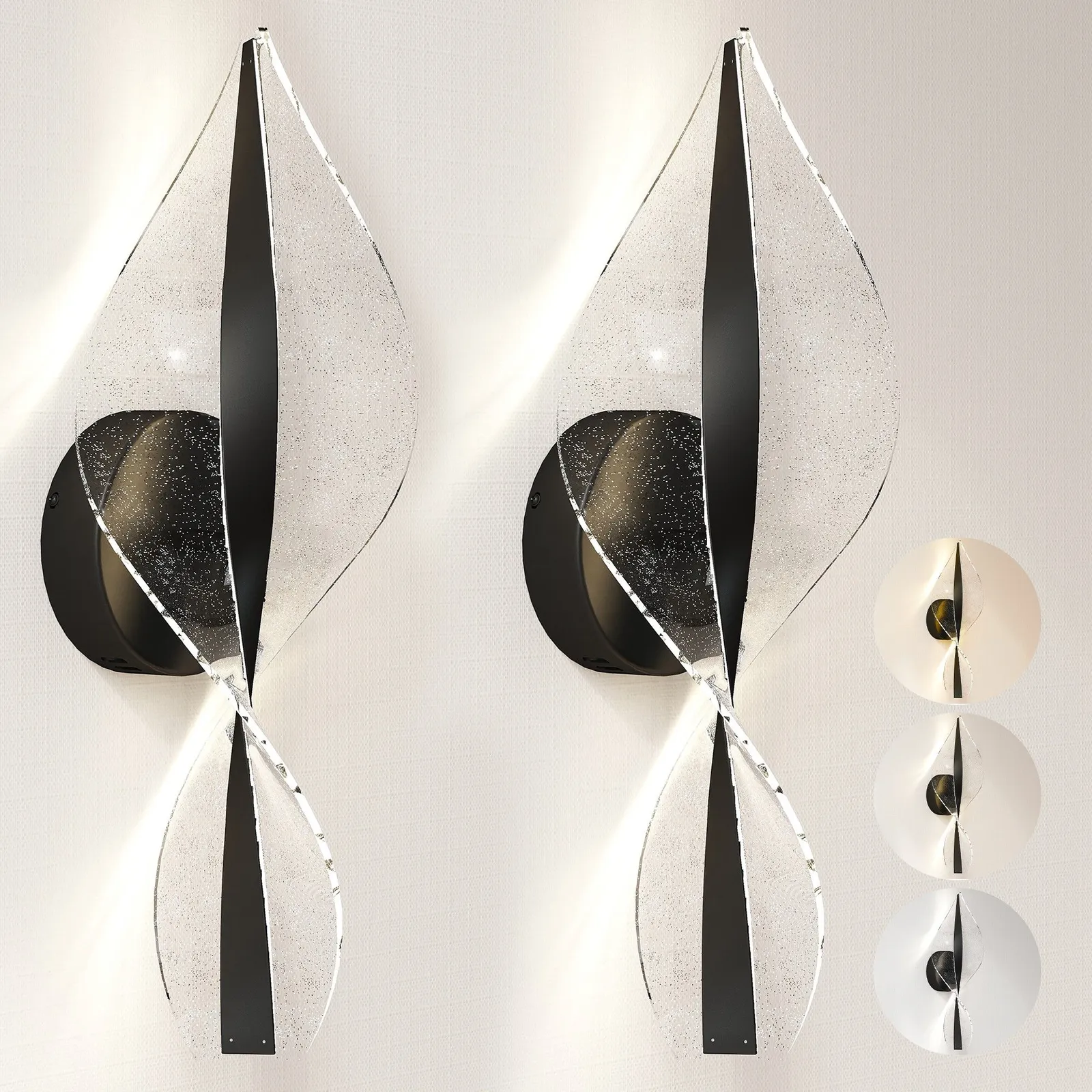 HOMCOM Led Wall Lamp 2 Pack, Modern Indoor Spiral Wall Light in Black 2