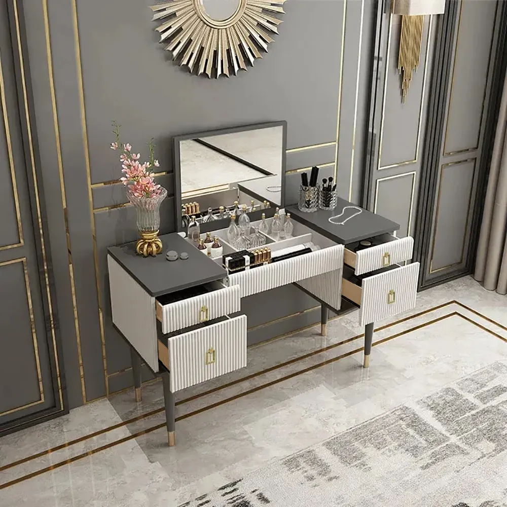4-Drawer Dressing Table with Flip Top Mirror White & Grey