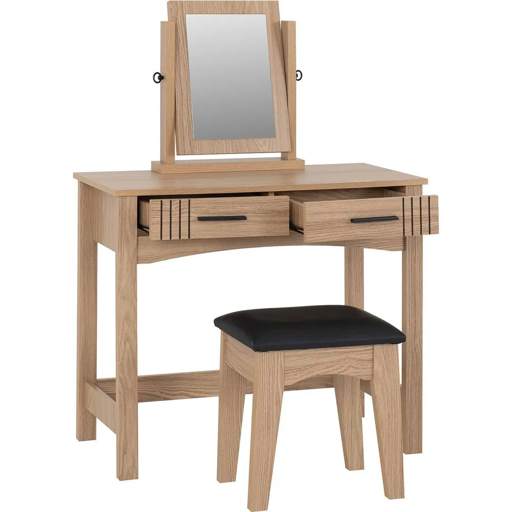 Seconique Tessa 2 Drawer Dressing Table Set - Natural Oak Effect in Light Oak 3