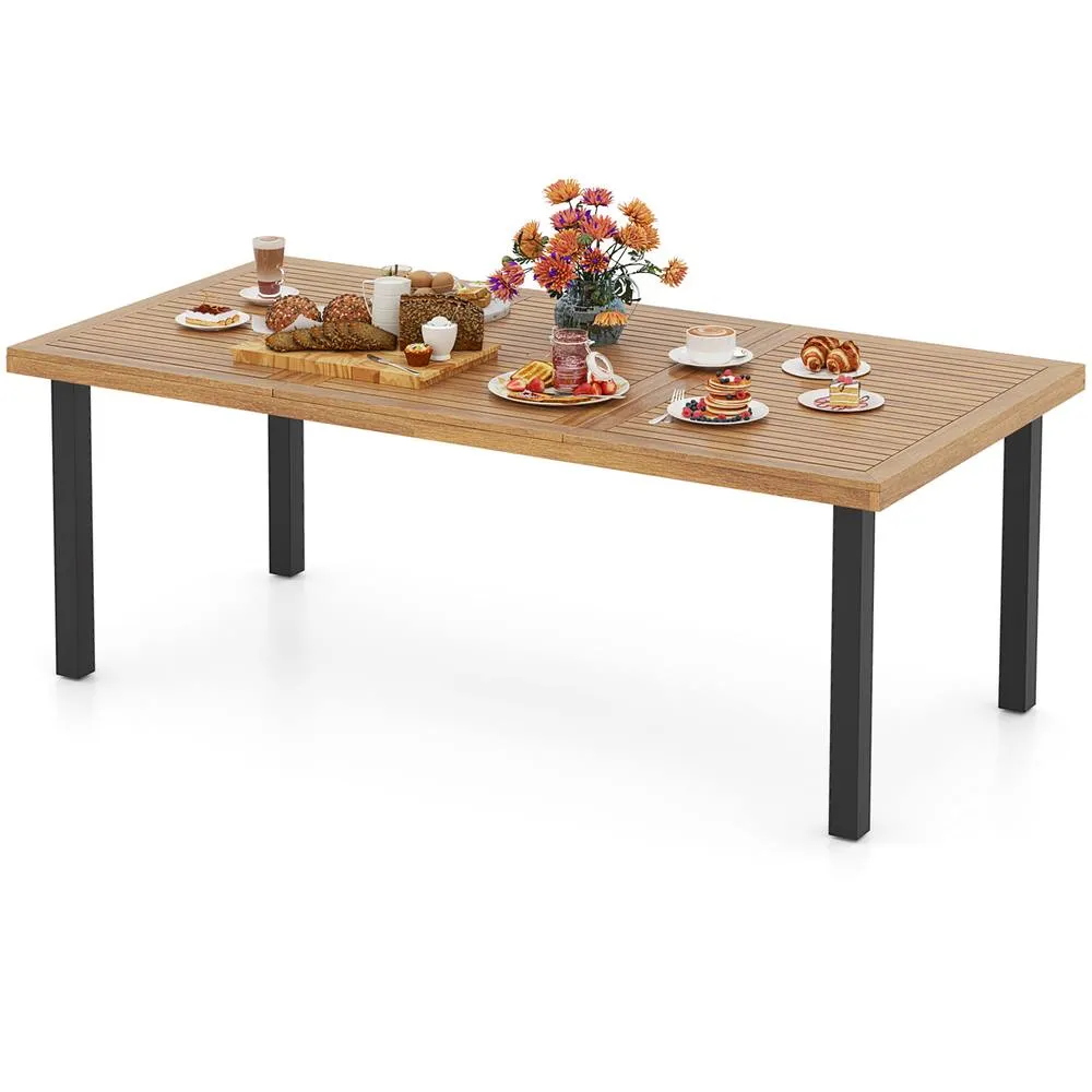 Costway Patio Dining Table for 8 Large Rectangle Table with Wood Tabletop in Natural
