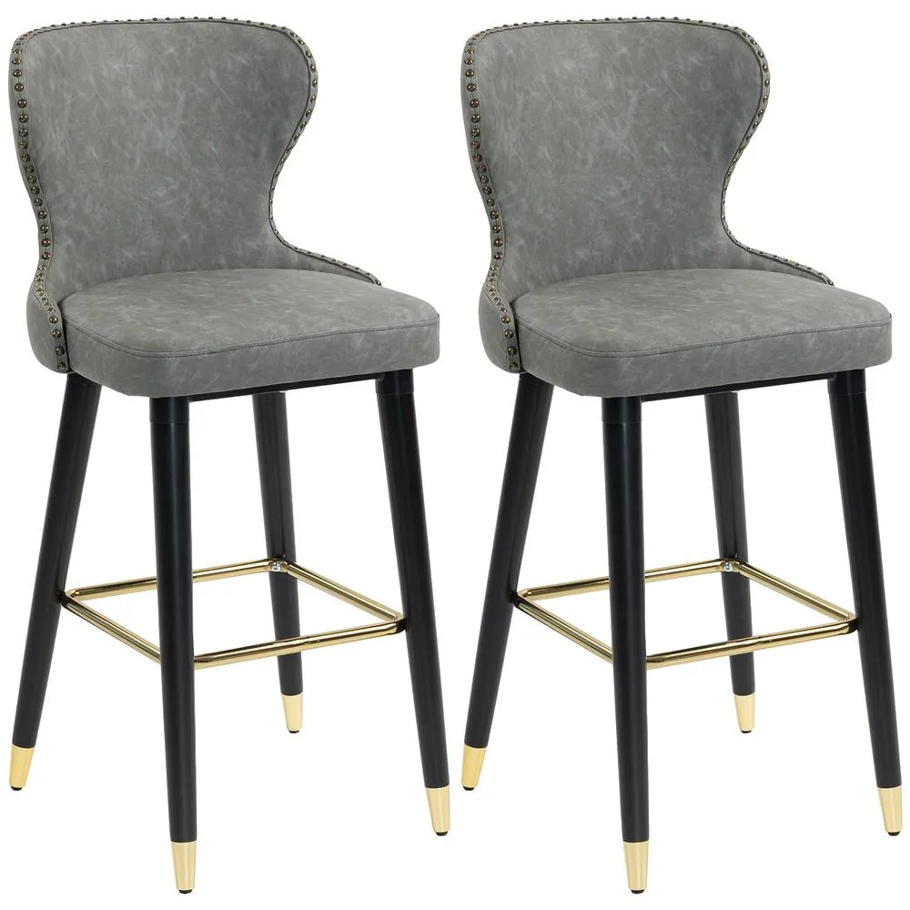 HOMCOM Bar Stools Set of 2, Dining Stools with Backrest, Footrest in Grey 2