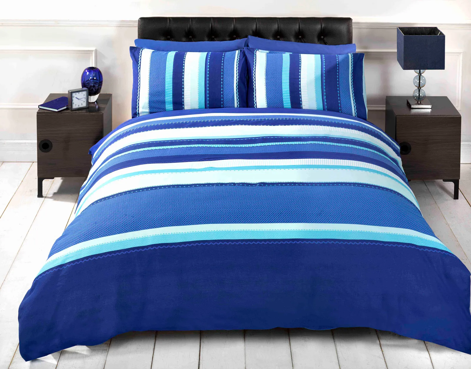 Rapport Home Detroit Stripped Polycotton Duvet Cover Set with Pillowcase in Blue 1