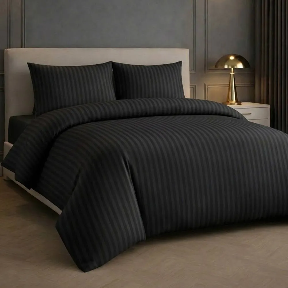 Grace Luxury Embossed Stripes 2 Pack Duvet Cover Set in Black