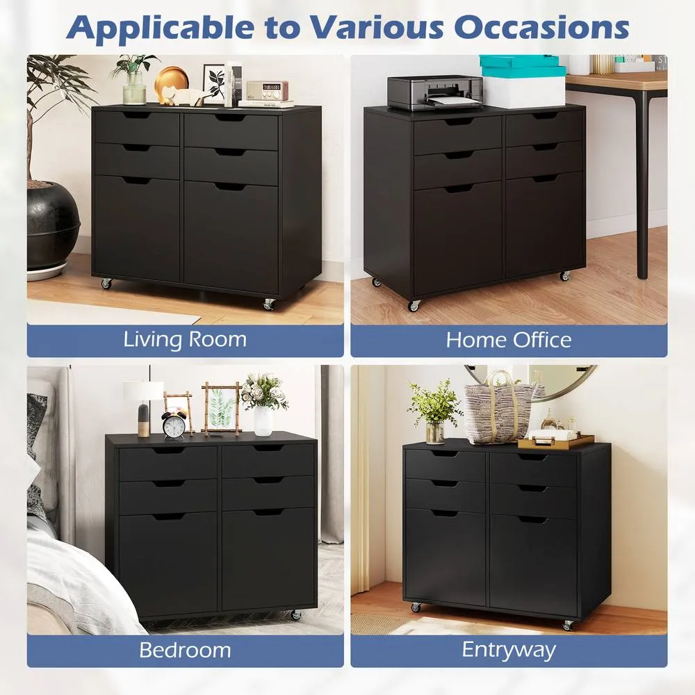 Costway 4 Drawer Dresser Chest Mobile Storage Cabinet w/Universal Wheels in Black 6