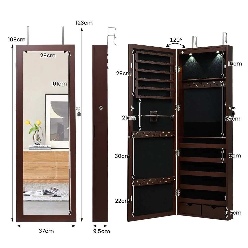 Costway 2 IN 1 Mirror Jewelry Cabinet Wall Mounted Jewelry Armoire W/ Mirror in Brown 2