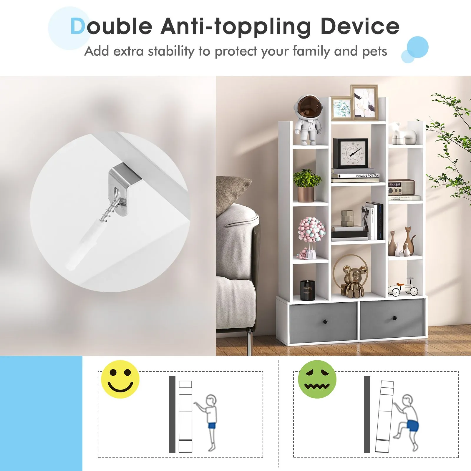 Costway 12 Tier Bookshelf Open Storage Wood Bookcase Organizer Display Shelf in White 4