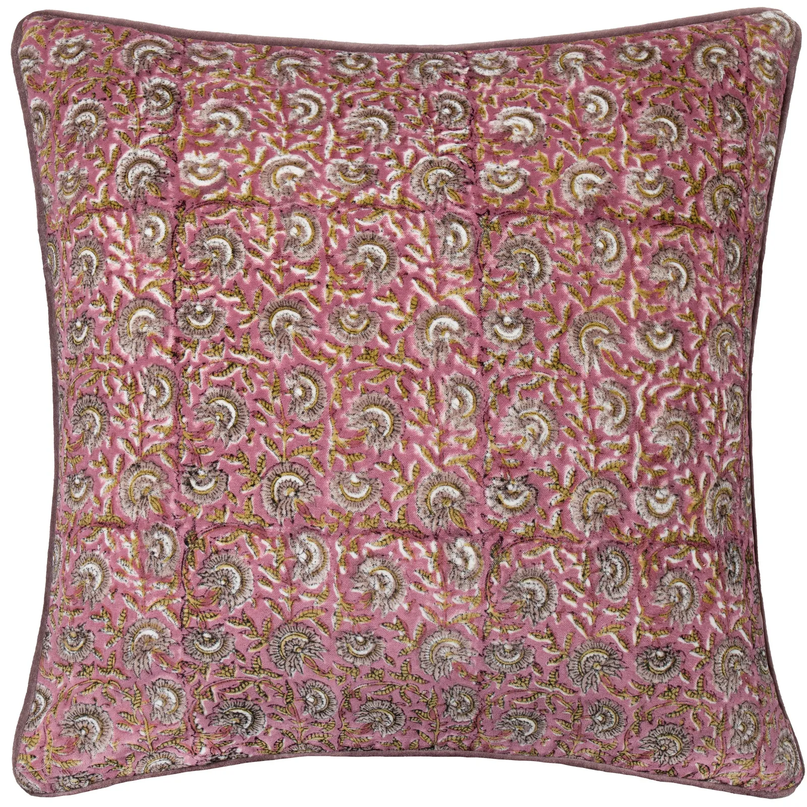 Paoletti Chedworth Piped Velvet Cushion Gold/Rose, Gold 2