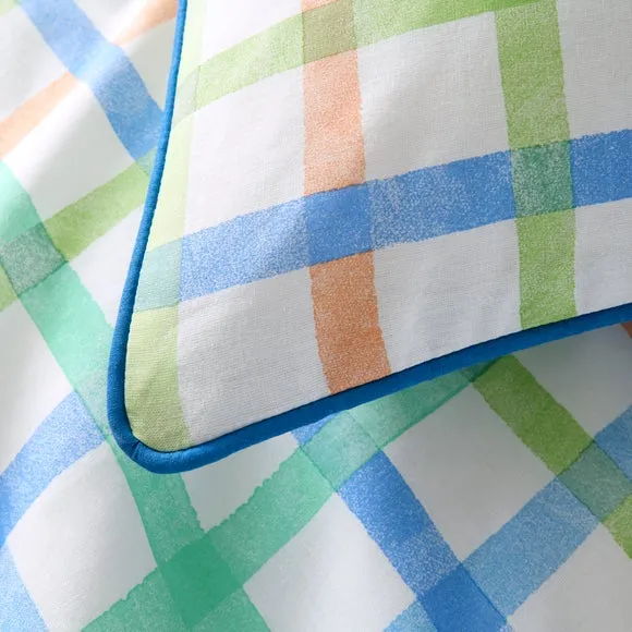 Blue Piped Multi Check 100% Cotton Quilt Cover & Pillowcase Set 4