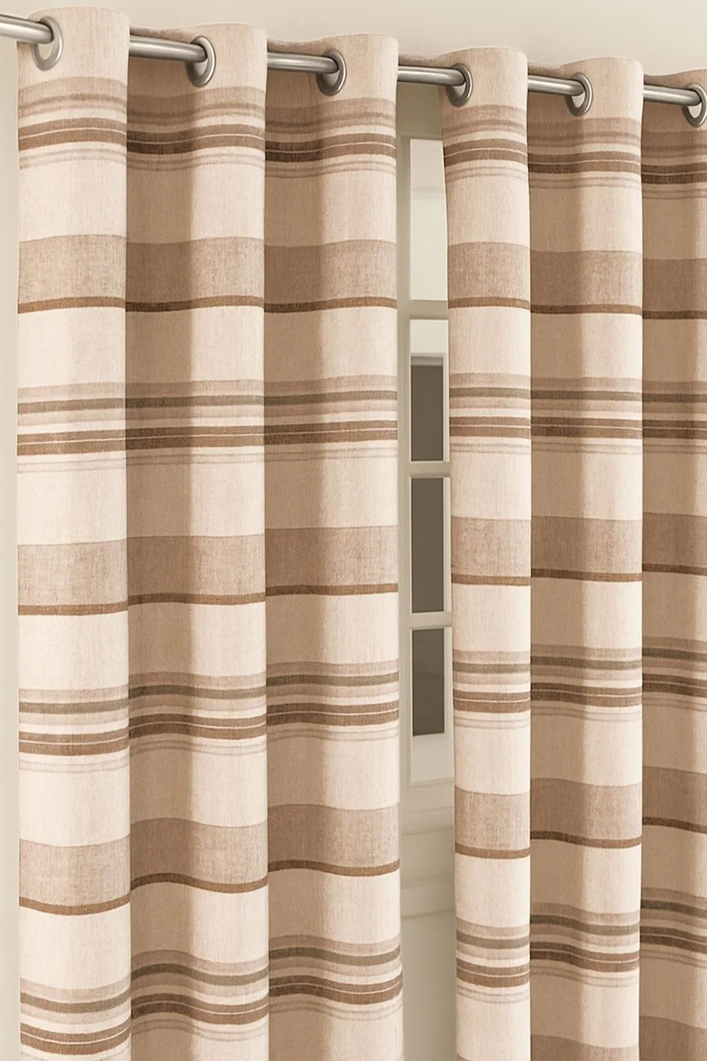 Homescapes Cotton Morocco Striped Curtain Pair in Beige 2
